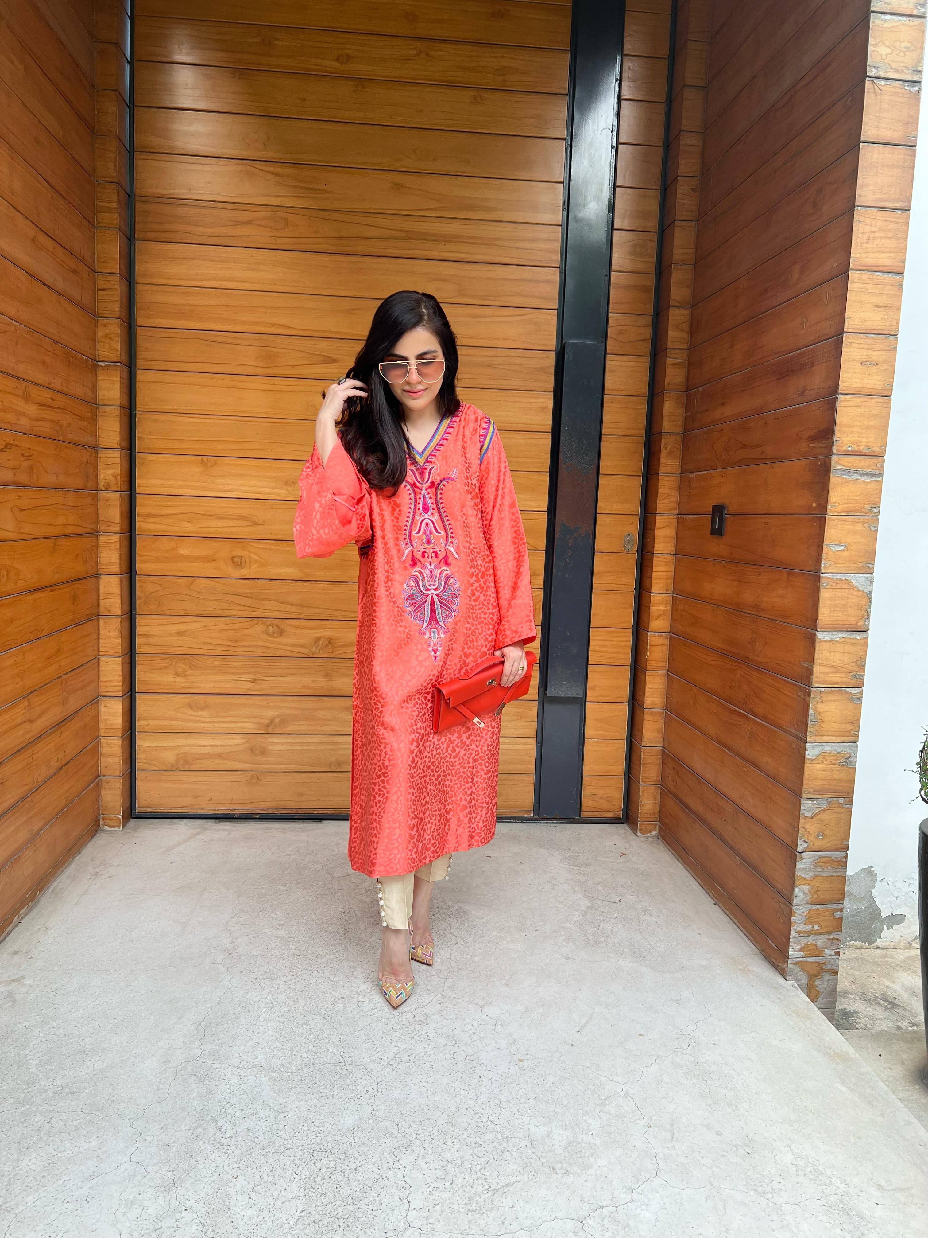 Paisley Silk Kurta Peach