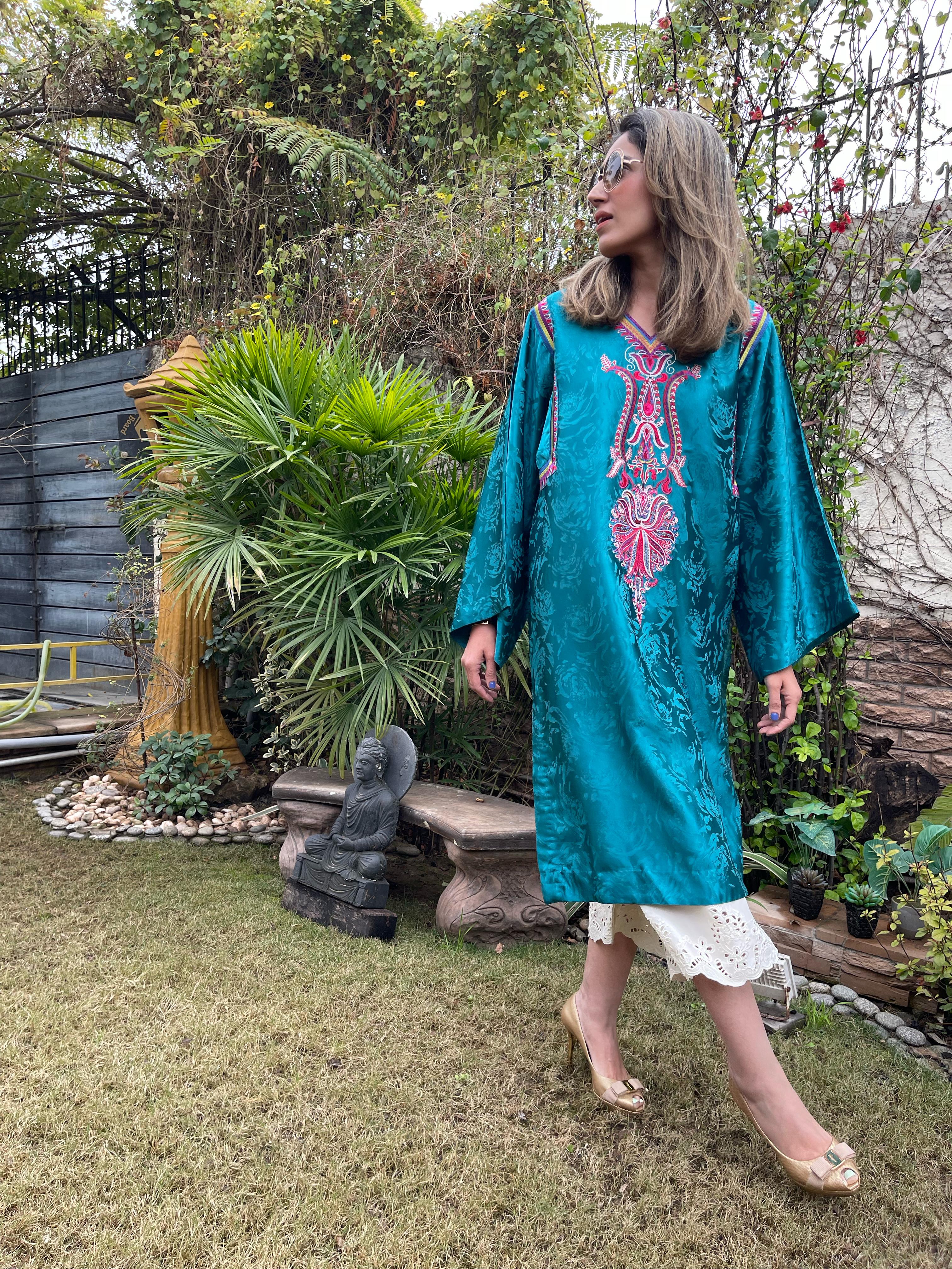 Paisley Silk Kurta Teal