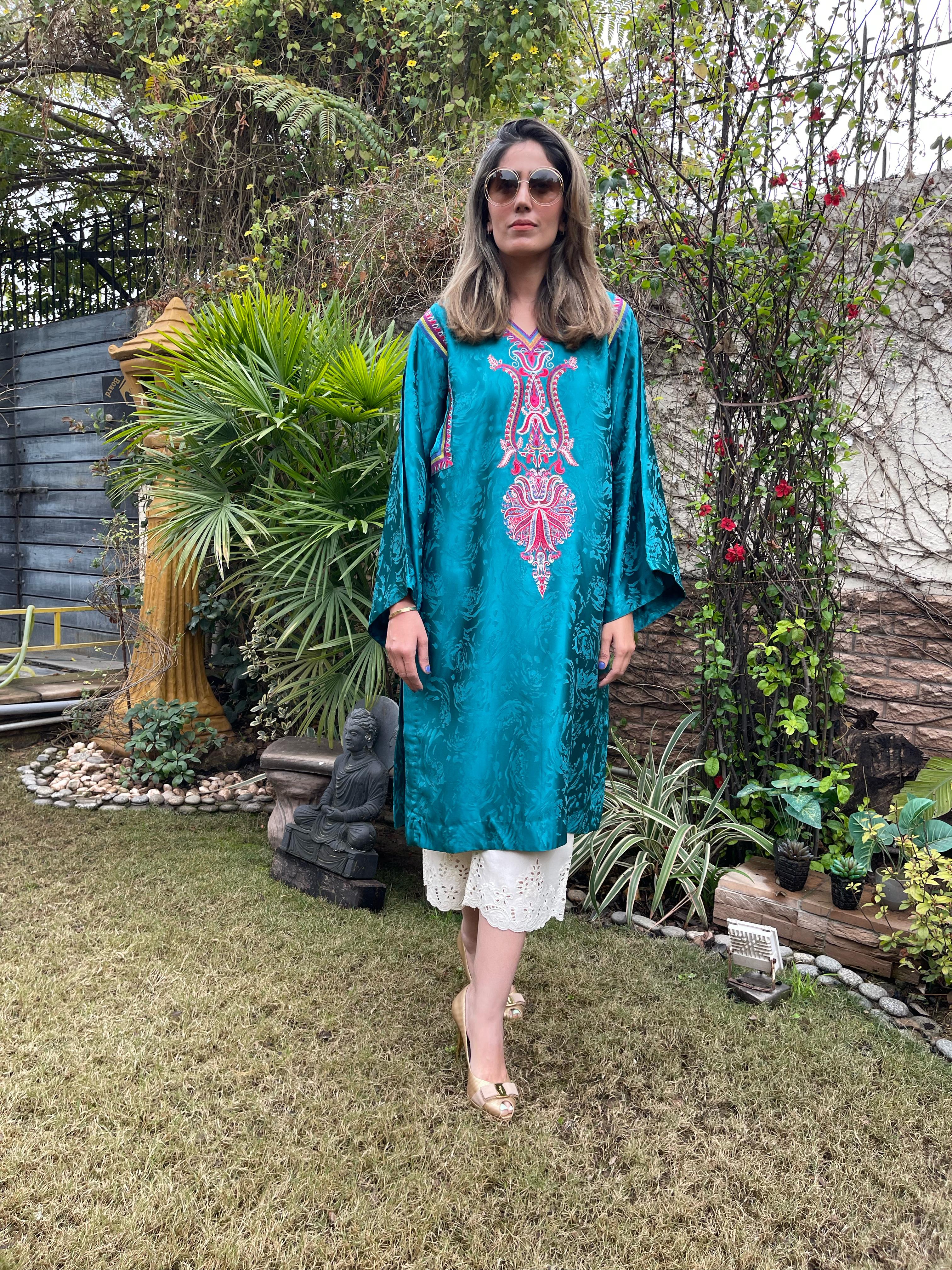 Paisley Silk Kurta Teal